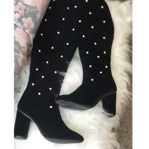 Black Suede Thigh High Boots w. Pearls✨